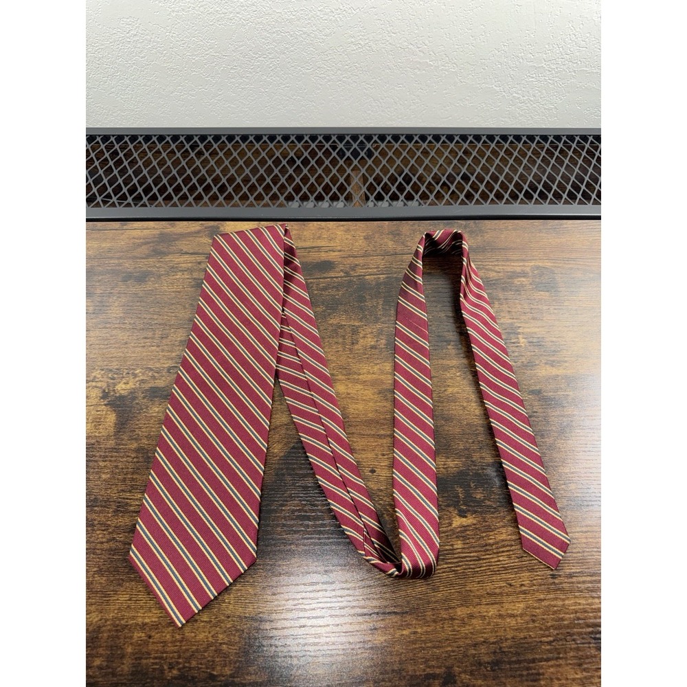 Brooks Brothers Makers 100% Silk Tie Burgundy Navy Gold Stripe USA England 56"